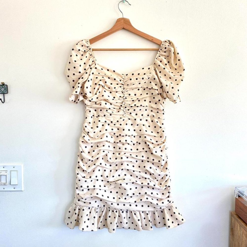 IN THE STYLE POLKA DOT CREAM AND BLACK DRESS SIZE LARGE